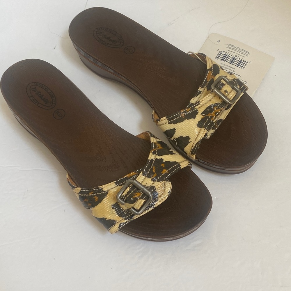 NWT Dr. Scholl's women's 9 Brown Beige Leopard Advanced Comfort slides sandals